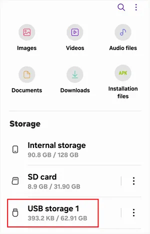 Auf den USB-Stick eines Android-Geräts zugreifen und Fotos verschieben