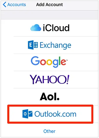 add outlook account to iphone