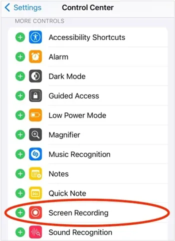 在 iPhone 控制面板中添加屏幕录制功能