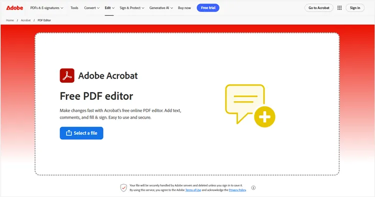 Selecciona tu archivo PDF y edítalo con el editor de PDF en línea de Adobe Acrobat.