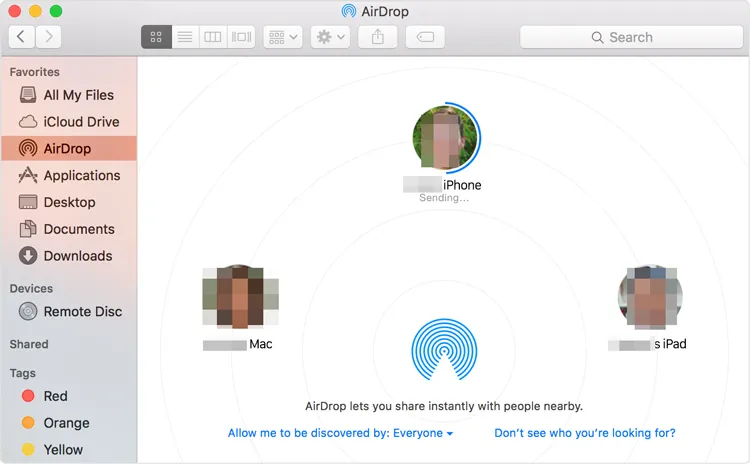 inviare file AirDrop dal Mac all'iPhone