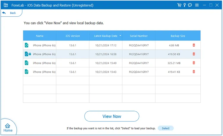 select a backup file