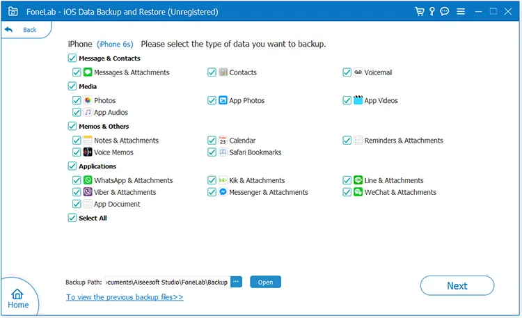 select file types before backup