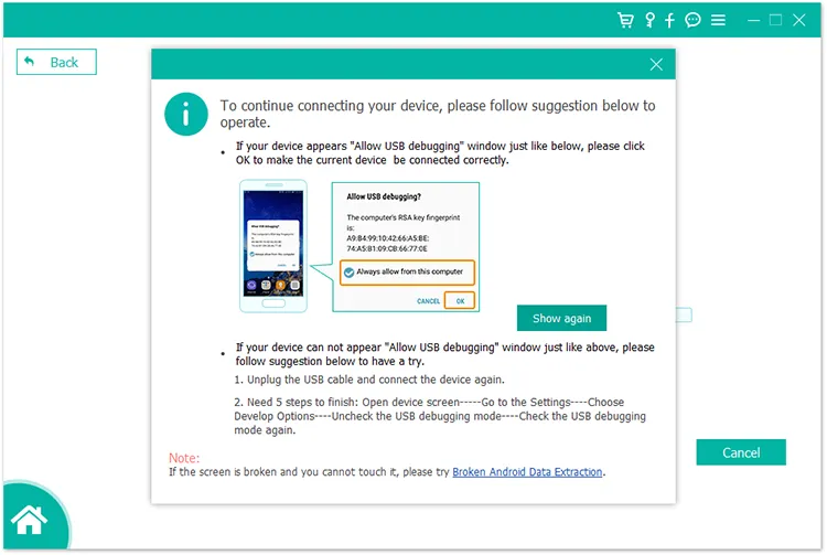 allow usb debugging on android