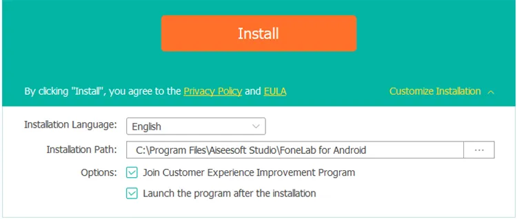choose a location to install android data recovery