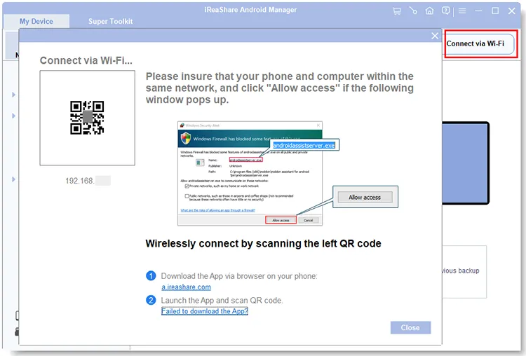 scan qr code to establish the connection