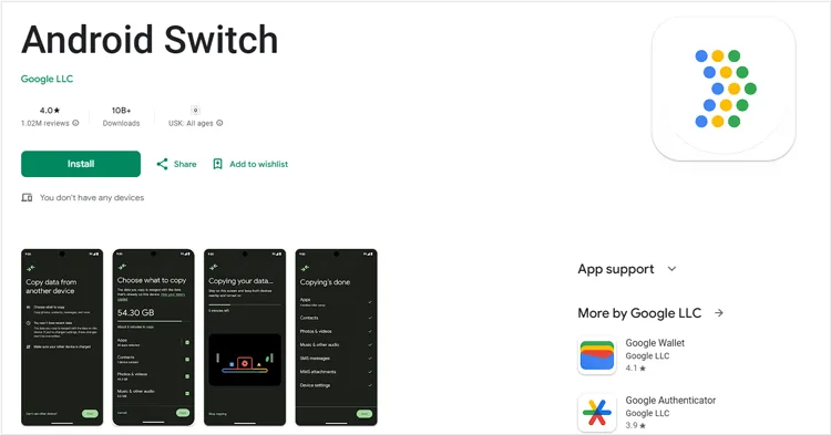 Verwenden Sie Android Switch, um Daten zwischen Android-Telefonen zu verschieben
