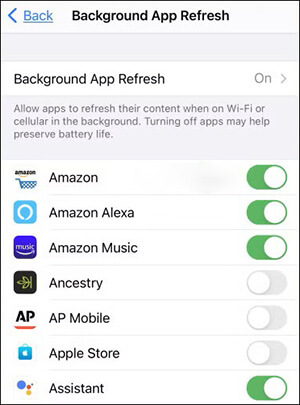 Désactivez l'actualisation en arrière-plan des applications pour résoudre le problème de surchauffe de l'iPhone après la mise à jour.
