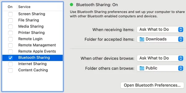 Activer le partage Bluetooth sur Mac