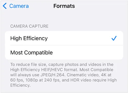 choose the most compatible camera format on iphone
