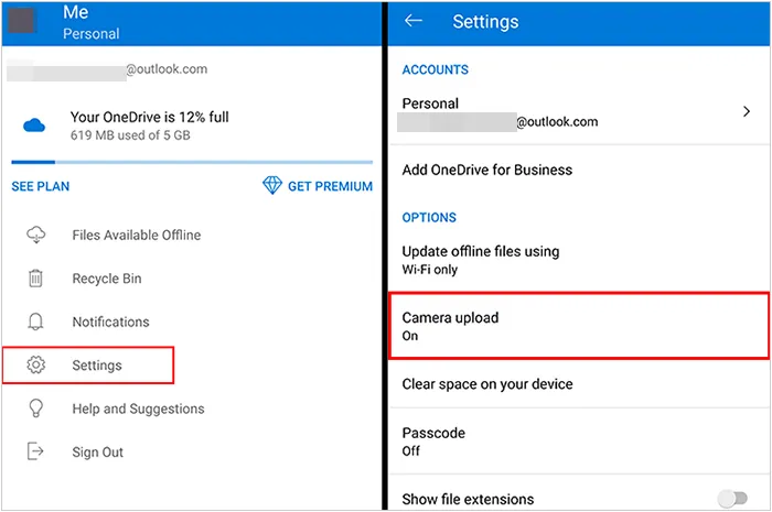 back up photos on android with onedrive