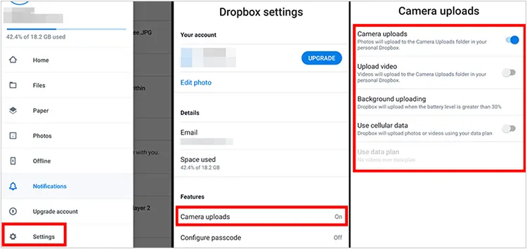 back up images on android with dropbox