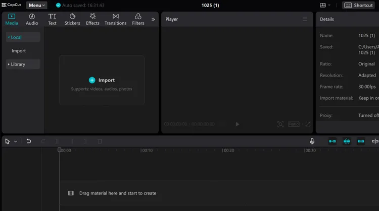 Capcutに動画をインポートする