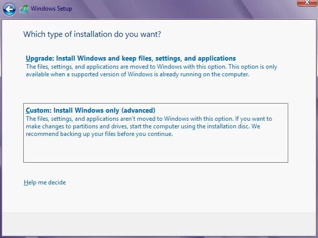 選擇僅安裝 Windows，這將刪除所有數據