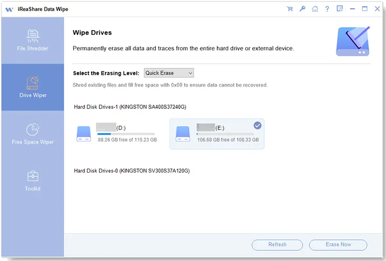 select an erasing level