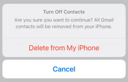 Désactivez la synchronisation des contacts sur iPhone pour les supprimer.