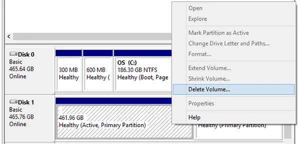 delete the volume of the external hard drive