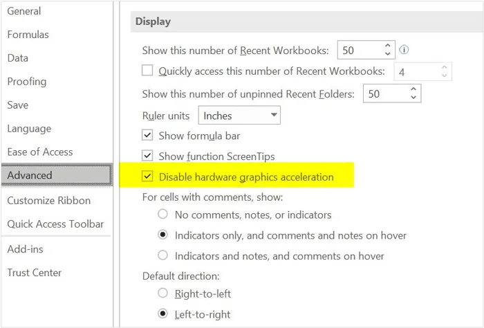 Deshabilitar la aceleración de gráficos de hardware para reparar PowerPoint cuando no puede grabar una pantalla