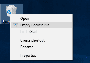 empty recycle bin to clean the ssd space