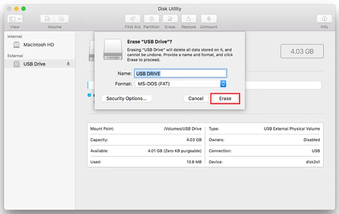 wipe usb drive on mac with disk utility