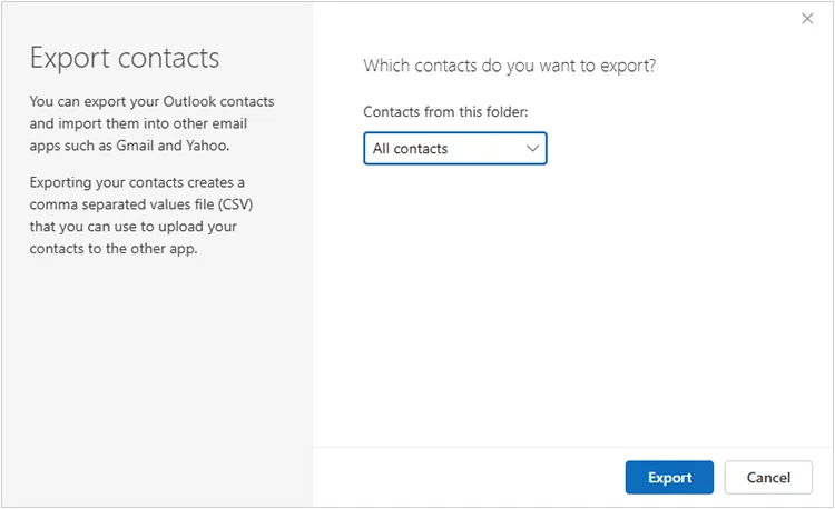 将 Outlook 联系人导出到您的计算机