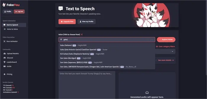 fakeyou goku texte à la parole