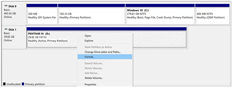 format hard drive with disk management