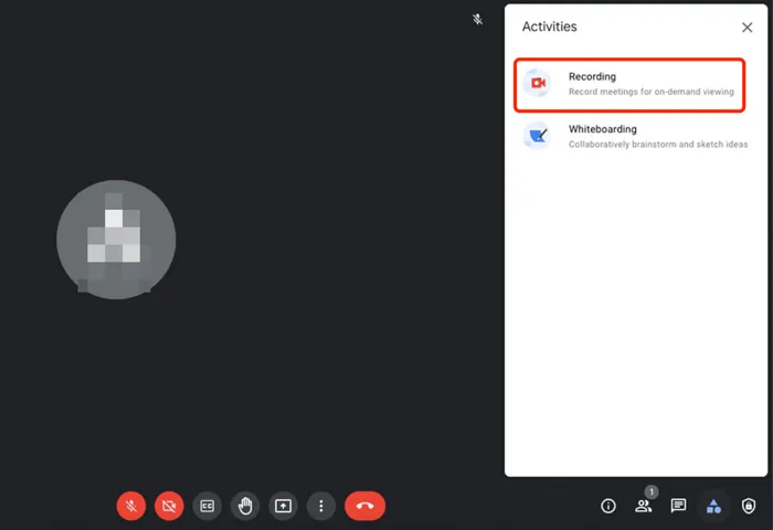 开始录制 Google Meet 会议