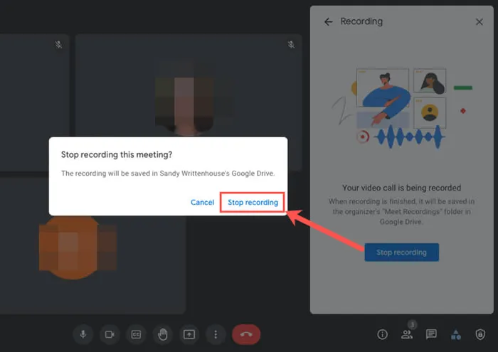 停止在 Google Meet 上录制视频并保存视频