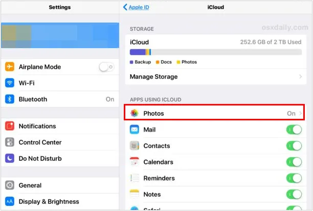синхронизировать фотографии с iPad с iCloud
