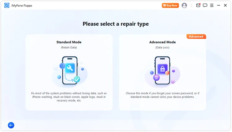 selecione um modo para reparar problemas do iOS
