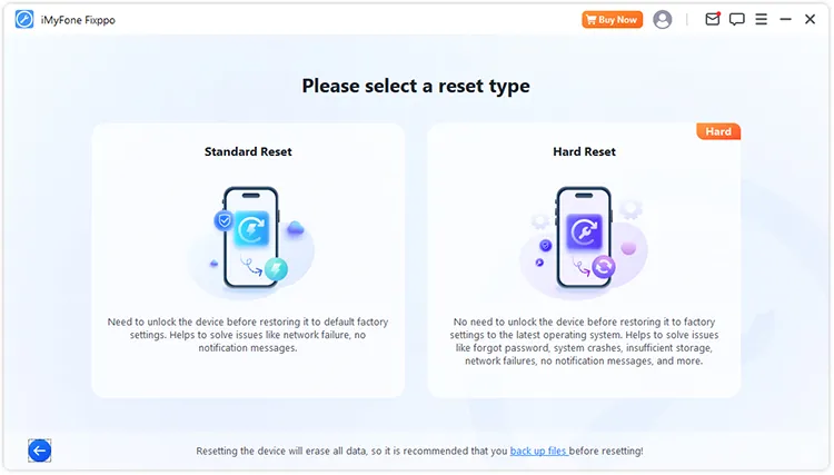 selecione um modo para redefinir o dispositivo