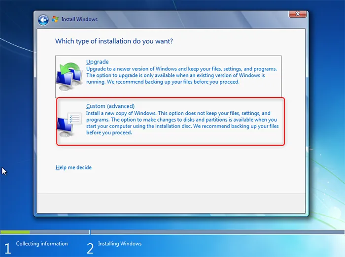 reset windows 7 pc with installation disc