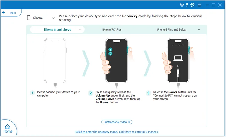 follow the guide to enter recovery mode