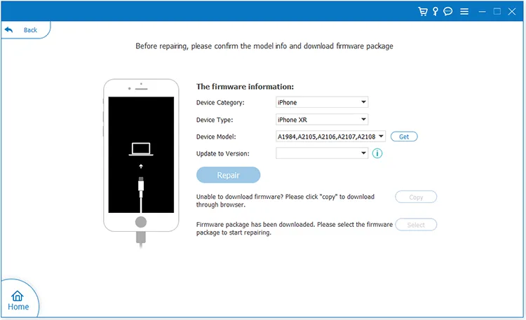 select your ios device type and ios version