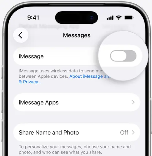 Messages texte disparus de l'iPhone - désactivez iMessage