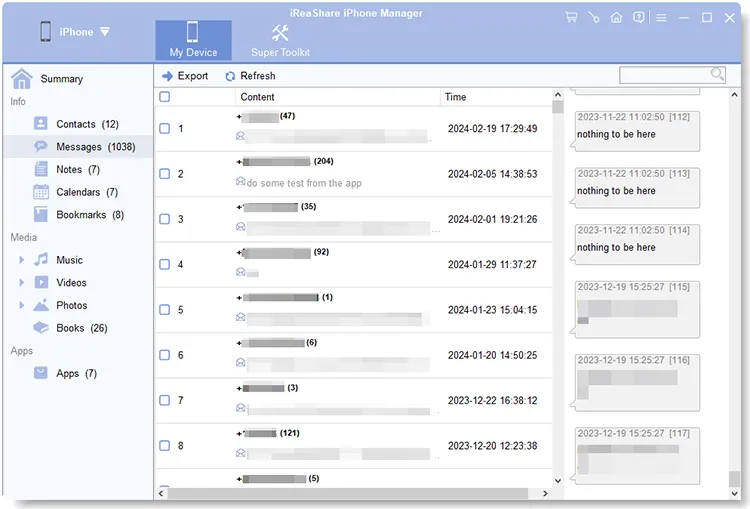 select and save text messages from iphone to pc
