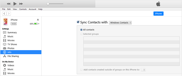sync contacts from iphone to pc with itunes