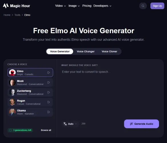 gerador de voz do Elmo na hora mágica