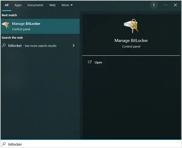 Wählen Sie „Bitlocker verwalten“.