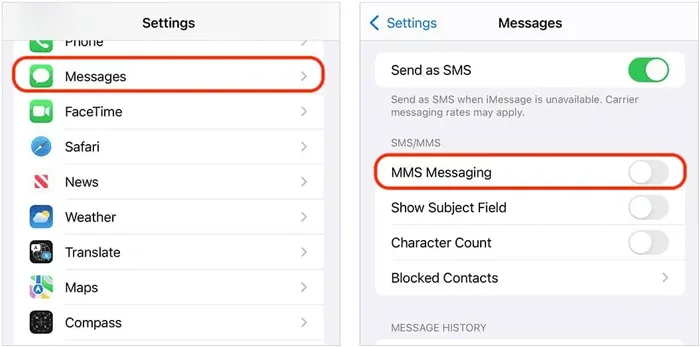turn on mms messages on iphone