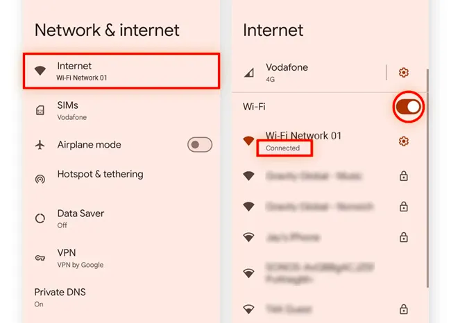 Verifique la configuración de Internet en su dispositivo