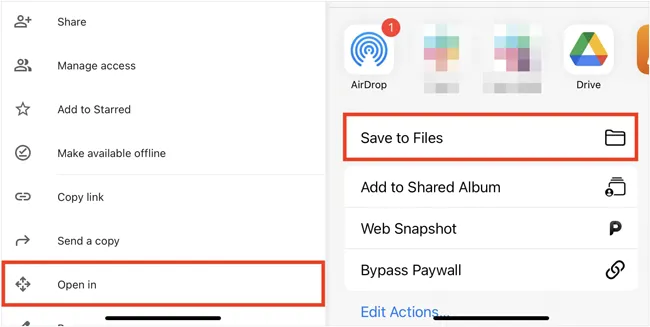 将文件从 Google 云端硬盘保存到您的 iPad。