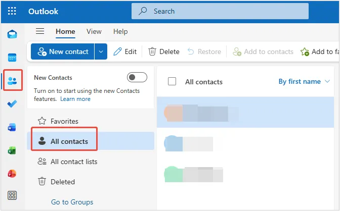 在 Outlook Web 上选择您想要的联系人