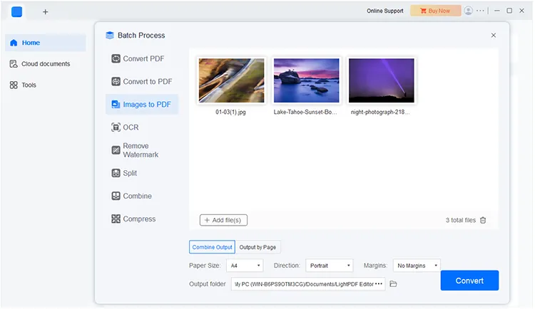 convert pictures to pdf in 1 click