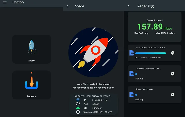Application Photon pour le transfert de photos sur Android