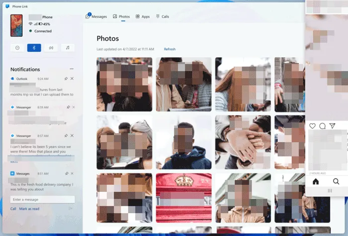 use phone link to send photos without usb