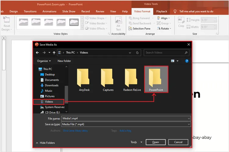 Speichern Sie das Video als Datei auf dem Laptop.