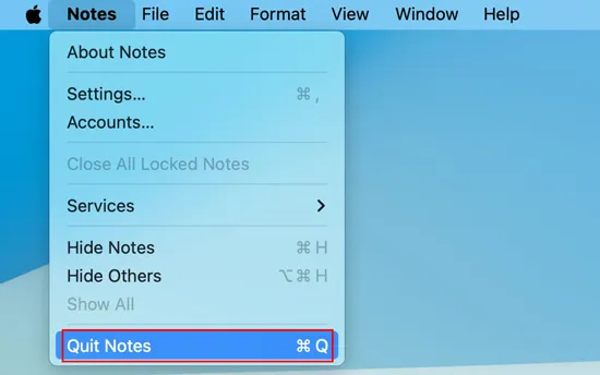 закройте приложение «Заметки» на Mac и откройте его снова