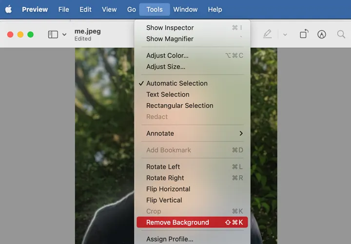 Use o aplicativo Pré-visualização no Mac para remover o fundo da imagem.